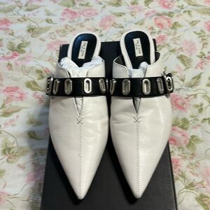 rag & bone White Leather Mules with Black Strap